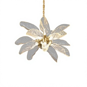 Modern <b>Light</b> Luxury Gold Glass Flower Leaf Chandelier with Adjustable Chain Length for Living Room Bedroom <b>Dining</b> Room - Product Image 1