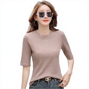 เสื้อยืดแขนผีเสื้อถักลายวาฟเฟิลสำหรับผู้หญิง รุ่น J1 ผ้าไม่เป็นขุย คอกลม ทรงเข้ารูป คอลเลคชั่นฤดูร้อน ผลิตจากโพลีเอสเตอร์/คอตตอน - Product Image 3