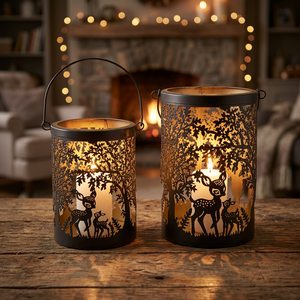 Ensemble de bougeoirs de Noël Sonnet Decor en fer noir, faits à la main, impression numérique 1 couleur, motif découpé, résistant à la chaleur, pour la maison - Product Image 3