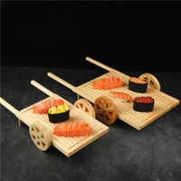 Chariot à sushi en bois de bambou créatif, plateau sculpté au design laqué, style classique portable, réutilisable, multifonctionnel pour boissons et aliments