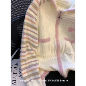 Sweet Gentle Korean Style Zipper Sweater Coat <strong>Women</strong> Autumn Lazy Soft Raccoon <strong>Fleece</strong> Knitted Square Collar <strong>Cardigan</strong> Sweater - Product Image 4