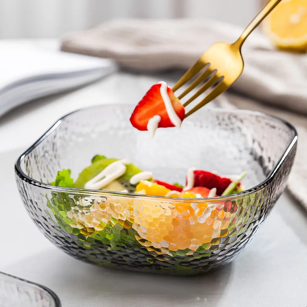 Vierkant-Glas-Mischbecken Servierschalen Mehrzweck-Transparente Salattenteller-Kanzungsbecken für Obst Snacks Soßen Popcorn