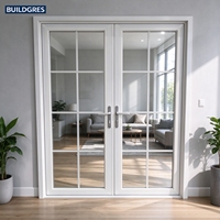 Porte française double battante en aluminium avec verre à motif grille et cadre en bois, prête pour la personnalisation de toute la maison en Australie