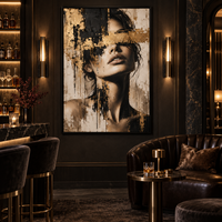 Peinture sur toile texturée de portrait de femme couleur or, art mural abstrait moderne pour la décoration de hall d'hôtel, chambre à coucher, bureau