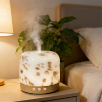 Diffuseur d'huiles essentielles en verre artisanal de 300 ml, diffuseur d'arômes ultrasonique en bois, humidificateurs à brume froide avec lumières nocturnes chaudes