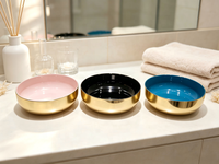 Plateau rond en fer avec bord doré bleu/rose/noir, finition thermolaquée, pour la décoration de la maison, organiseur de cosmétiques et de collations