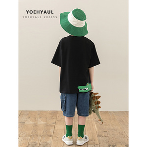 T-<span class=keywords><strong>shirt</strong></span> pour garçon YOEHYAUL QG2818 4-15T, motif crocodile, manches courtes, col rond, coton <span class=keywords><strong>noir</strong></span>, pour <span class=keywords><strong>enfant</strong></span> et adolescent. - Product Image 2