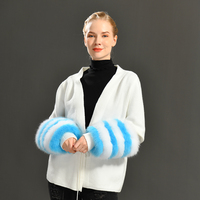Vente en gros de cardigan tricoté en laine à manches longues, poignets en fourrure véritable, pull d'automne personnalisé, cardigan tricoté décontracté pour femme avec fourrure