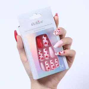 Personalità di lusso chiodo fabbrica personalizzata bara rosa rosso amore cuore copertura completa Manicure falso impermeabile falso Stick stampa sulle unghie