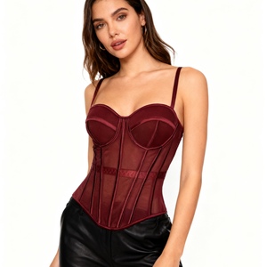 Corsetto da <span class=keywords><strong>donna</strong></span> in rete che stringe la vita canotta con spalline imbottite coppe capispalla modellante Fishbone Top Sehe alla moda - Product Image 2
