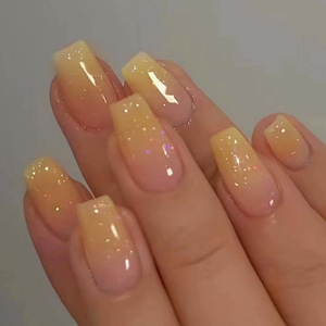 Personalizado <span class=keywords><strong>de</strong></span> lujo personalidad bailarina forma gradiente <span class=keywords><strong>amarillo</strong></span> <span class=keywords><strong>uñas</strong></span> cubierta completa arte Artificial acrílico ABS prensa en las <span class=keywords><strong>uñas</strong></span> consejos - Product Image 1