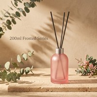 Bouteille diffuseur de parfum cylindrique en verre dépoli de 200 ml avec bouchon à vis, finition craquelée rose de luxe pour la maison, vente en gros