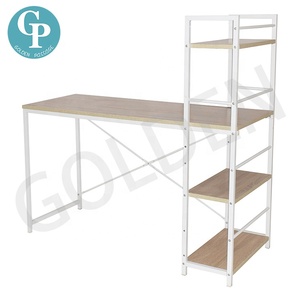 <span class=keywords><strong>Escritorio</strong></span> de Computadora de Madera Blanca <span class=keywords><strong>con</strong></span> Estante Lateral, Mesa de Trabajo de Oficina <span class=keywords><strong>con</strong></span> Estantería de 4 Niveles para Escribir - Product Image 2