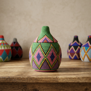 Panier artisanal en bambou tressé, écologique, art populaire, motifs géométriques colorés, matériau naturel, souvenir pour la maison - Product Image 3