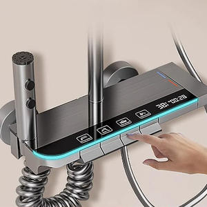 Venta al por mayor atmósfera pistola <span class=keywords><strong>de</strong></span> luz gris baño Piano pantalla Digital <span class=keywords><strong>grifo</strong></span> <span class=keywords><strong>ducha</strong></span> lluvia 4 Funciones Sistema Conjunto - Product Image 6