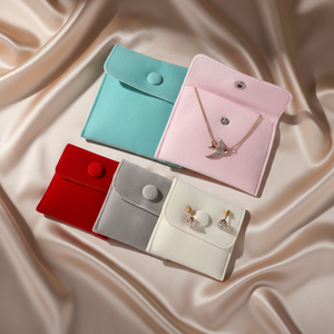Pochette à bijoux en <span class=keywords><strong>velours</strong></span> doux avec bouton, anti-poussière, pour rangement d'ornements - Product Image 2