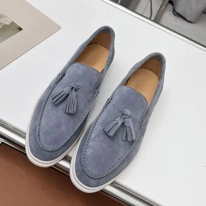 Mocassins en cuir à pampilles pour hommes, chaussures plates britanniques confortables à une étape, chaussures simples, tendance de la mode