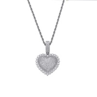 Collier Hip hop en or rose véritable plaqué avec du laiton et du zircon bling, pendentif coeur d'amour pour femmes et hommes