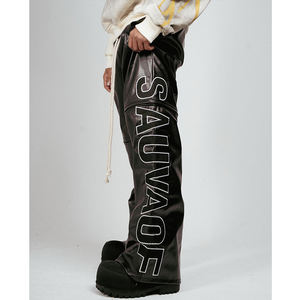 <span class=keywords><strong>Pantaloni</strong></span> di pelle larghi ricamati su misura uomini Streetwear <span class=keywords><strong>pantaloni</strong></span> di pelle per gli uomini - Product Image 3