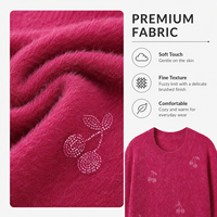 Pull en tricot brodé fuchsia pour femme, col rond, manches longues, fabricant sur mesure