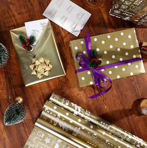 High Quality Wholesale 80g 43*300cm Christmas <b>Yellow</b> Metallic Packaging <b>Paper</b> Gift <b>Wrapping</b> <b>Paper</b> - Product Image 6