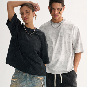 T-shirt vintage court pour homme, coupe oversize et épaules tombantes, en polyester et coton, col rond, imprimé, anti-plis, modèle 2025 – Nouveauté tendance - Product Image 1