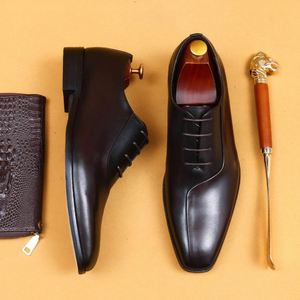 Executive Business Men Genuine Leather Oxford Dress Shoes British Style Two Tone Color <b>Pointed</b> Toe Handmade Formal Derby - Product Image 4