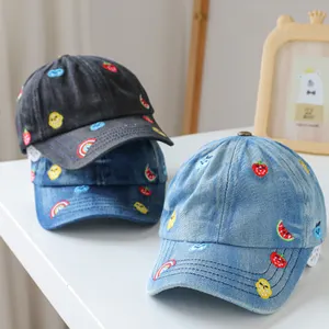 Children hats low profile garment washed cotton&denim toddler baby girls boy football baseball caps for kids