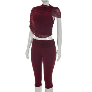 Viviblook J26ST024 Ensemble deux pièces pour femme : Gilet d'été en maille à manches irrégulières et plissées, et pantalon court taille haute - Product Image 4