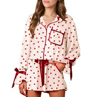 Ensemble de vêtements de maison imprimés amples à manches longues et pantalon court, pyjama de Noël pour femme