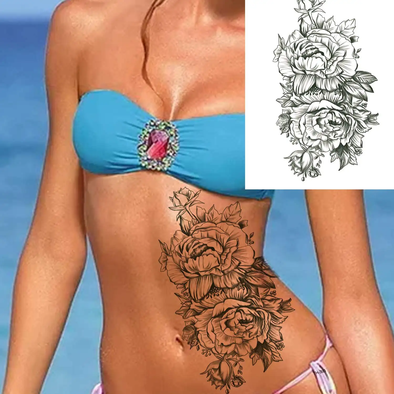 Arm Sketch Tattoo Aufkleber 3D Blumen Temporäre Tattoos Aufkleber Tattoos Body Art Wasserdicht für Frauen und Mädchen Moon Print