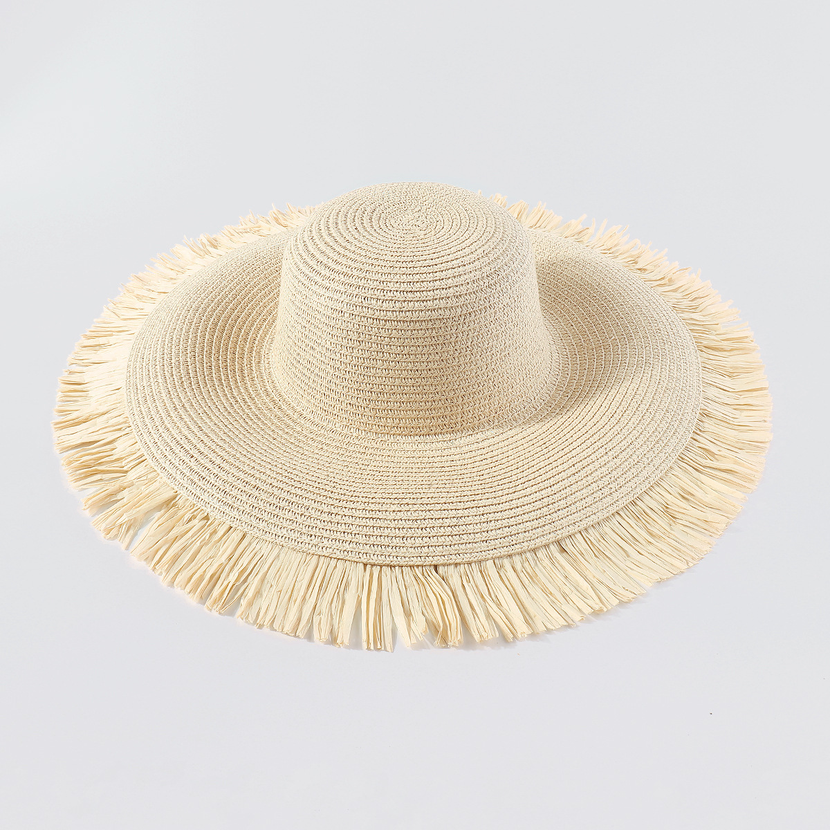 Oversized Sun Hat - Bohemia Casual Frayed Edges Straw Hat