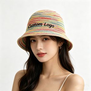Custom Logo Striped Cotton Yarn <b>Bucket</b> <b>Hat</b> Hand Embroidered Unisex Spring Summer Beach Casual Adult <b>Hat</b> - Product Image 6