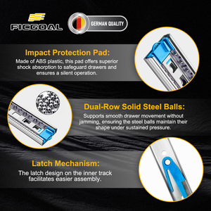 Ficgoal mở rộng đầy đủ 3 lần bi trượt thép cán nguội cho dự án căn hộ tủ bếp tủ quần áo ngăn kéo đường ray - Product Image 2