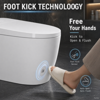 Inodoro Semiautomático con Apertura por Pedal, Escudo de Espuma Antisalpicaduras, Asiento con Calefacción Instantánea, Sifónico de Una Pieza, Control Remoto