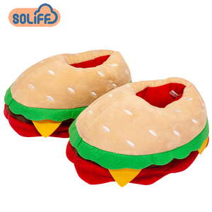 Chaussons en peluche chauds pour femmes, cadeaux populaires, fourrure intérieure, hamburger, frites, pizza, pain - Product Image 1