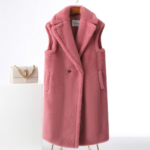 Abrigo de lana sin mangas para <span class=keywords><strong>mujer</strong></span>, moda, Color sólido, a prueba de viento, largo, piel de oveja, <span class=keywords><strong>chaleco</strong></span> de piel de peluche - Product Image 3