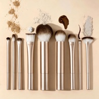 Ensemble de 9 pinceaux de maquillage en aluminium doré, poils synthétiques vegan, pour le visage, les yeux, la poudre, le fond de teint, le correcteur, pinceaux cosmétiques