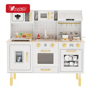 2024 New Sale Luxury Cooking Features Children Wooden Toy Kitchen with Light Sound W10C917