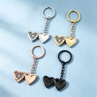 Ywyougang Porte-clés Cœur Creux 4 Couleurs, Cadre Photo Ouvrable en Acier Inoxydable, Motif Dentelle, Anneau d'Amour