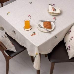 Custom Embroidered Pattern Cotton Linen <b>Tablecloth</b> for Events Wedding Cloth Table Linen Luxury Organic French Flax for Hotel - Product Image 1