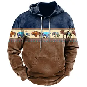 Fitspi Vintage Indian Style Men's Hooded Sweatshirt Unisex Pullover 2023 New Casual Street Top Wholesale Oversize