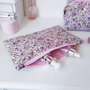 Benutzer definiertes Logo Handmade Purple Floral Cotton Zipper Geste ppte Hautpflege Kosmetisches Make-up Make-up Toiletten artikel Waschen Reisetasche
