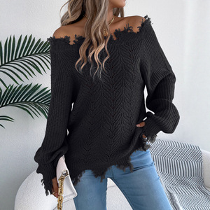 Real Shot 2026 Automne Europe États-Unis Pull <span class=keywords><strong>Femme</strong></span> Indépendante à Manches Longues, Couleur Unie, Découpes et Épaules Dénudées - Product Image 3