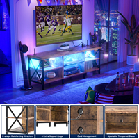 Meuble TV convertible de luxe en bois massif avec station de charge intégrée, console TV industrielle moderne et robuste, ouverte