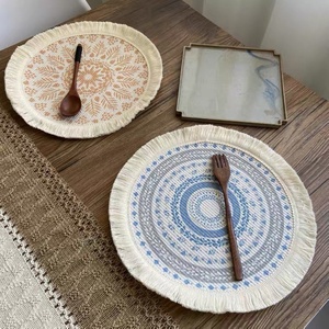 Napperon rond <span class=keywords><strong>en</strong></span> <span class=keywords><strong>jute</strong></span> avec imprimé floral <span class=keywords><strong>tapis</strong></span> <span class=keywords><strong>de</strong></span> tasse <span class=keywords><strong>de</strong></span> table <span class=keywords><strong>de</strong></span> dîner <span class=keywords><strong>de</strong></span> <span class=keywords><strong>cuisine</strong></span> résistant à la chaleur vente <span class=keywords><strong>en</strong></span> gros - Product Image 4