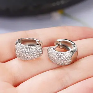 Light Luxury Full Zirconia Earrings Geometric Hollow Hoop Earrings Hip Hop U Shape Huggie Earrings For Men Women