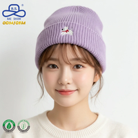 Bonnet épais haut de gamme avec patch brodé chien, bord côtelé replié, accessoire d'hiver douillet, design personnalisé sur mesure, fournisseur direct en stock
