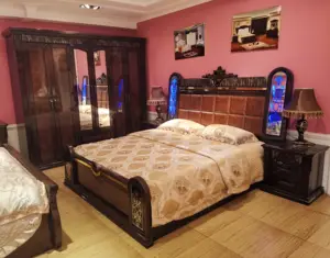 Orta doğu vintage tarzı yatak odası mobilyası ahşap kral yatak odası takımı