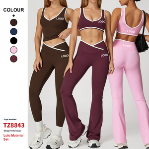 Ensemble de vêtements de sport pour femmes, short à taille haute <span class=keywords><strong>croisé</strong></span> de haute qualité, soutien-gorge, vêtements de sport actifs, tenue de course serrée, ensemble de yoga - Product Image 1